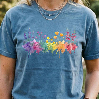 Watercolor Yosemite Wildflowers Cotton T-Shirt