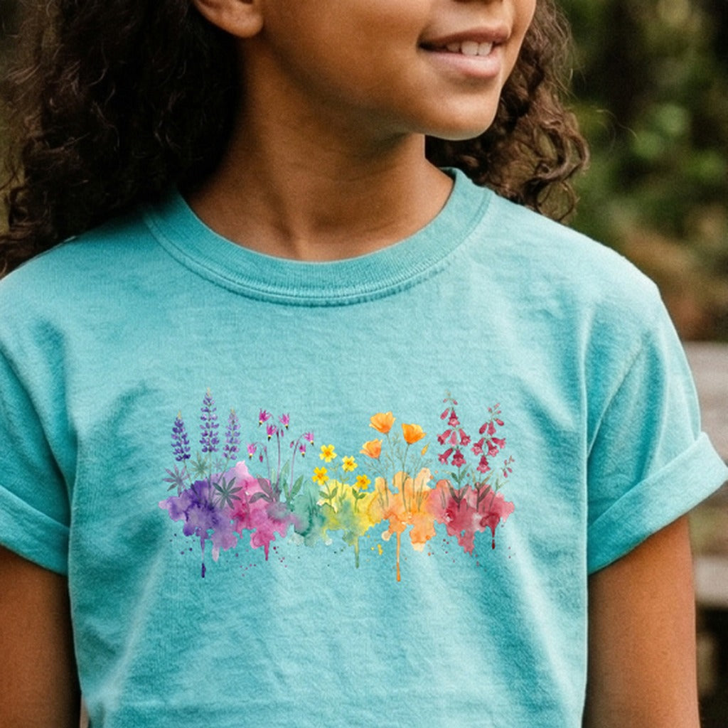 Watercolor Yosemite Wildflowers Kids Cotton T-Shirt