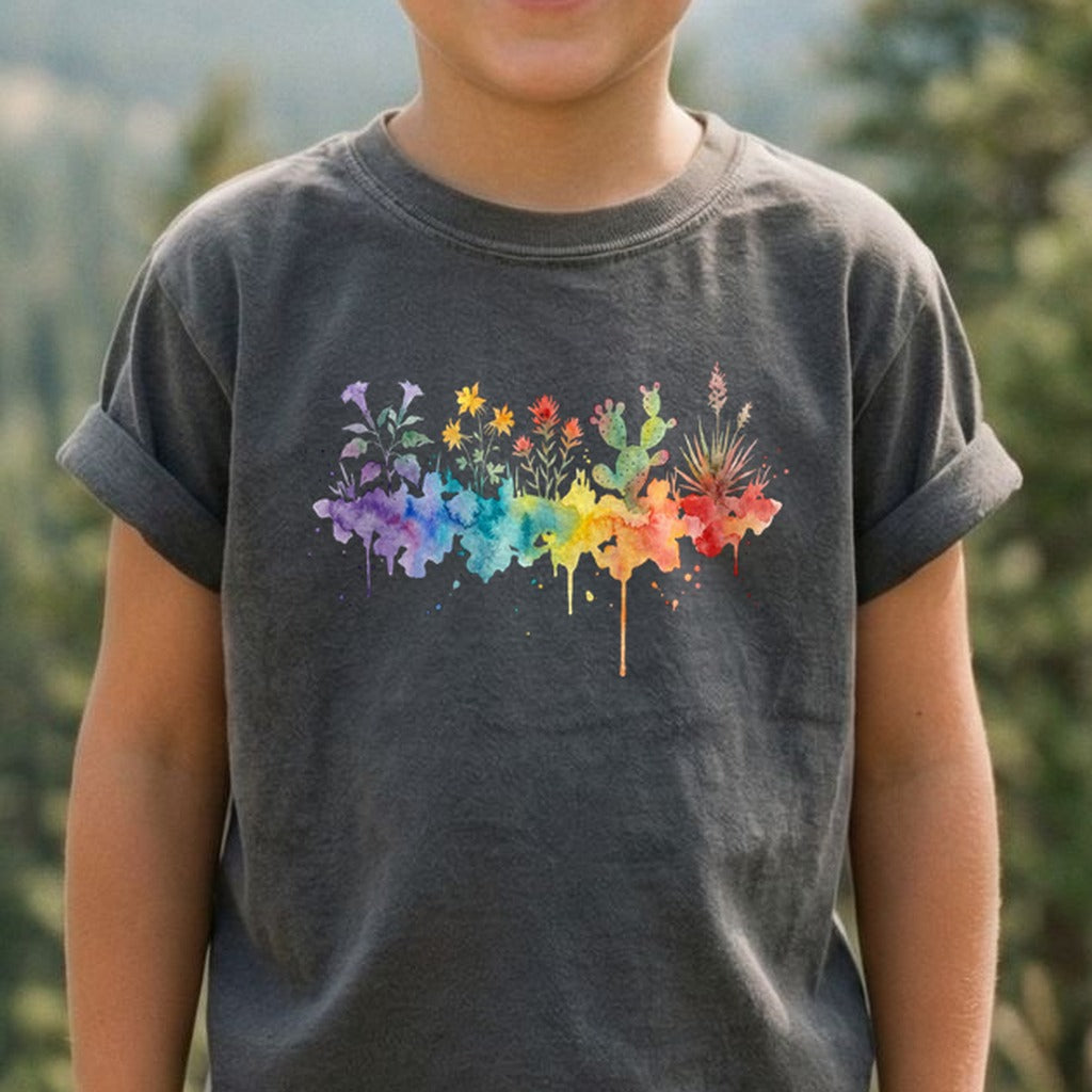 Watercolor Zion Wildflowers Kids Cotton T-Shirt