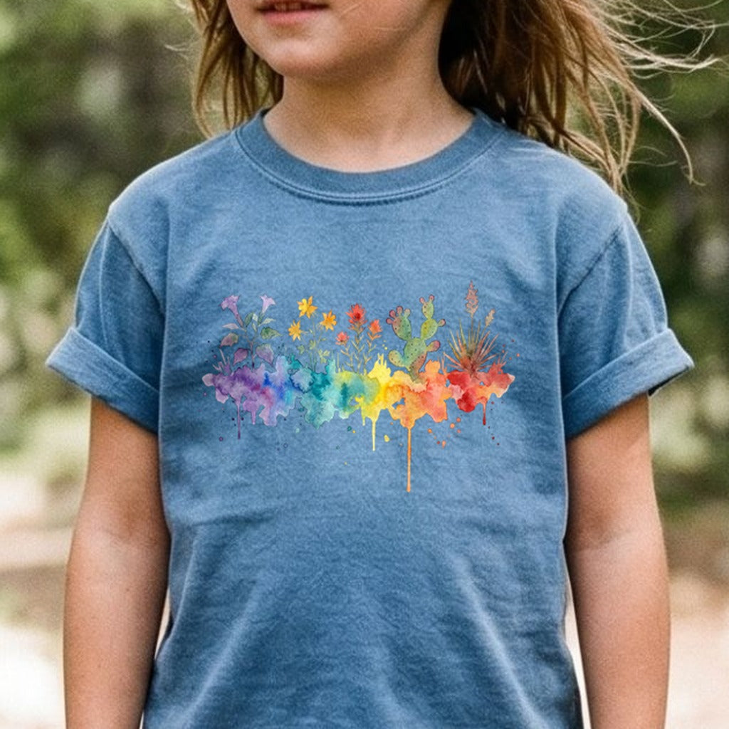 Watercolor Zion Wildflowers Kids Cotton T-Shirt
