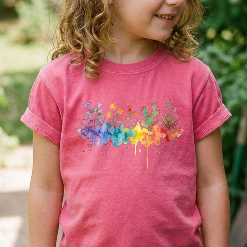 Watercolor Zion Wildflowers Kids Cotton T-Shirt
