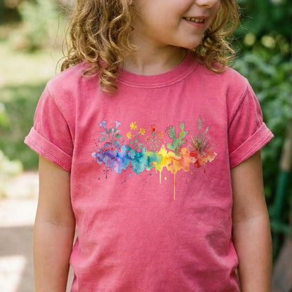 Watercolor Zion Wildflowers Kids Cotton T-Shirt