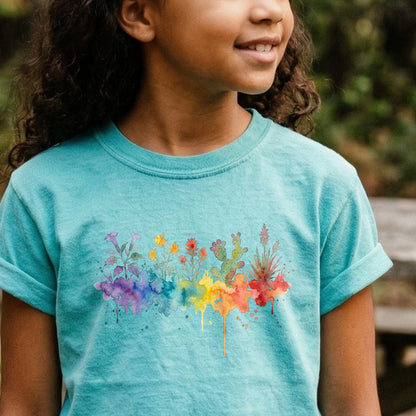 Watercolor Zion Wildflowers Kids Cotton T-Shirt