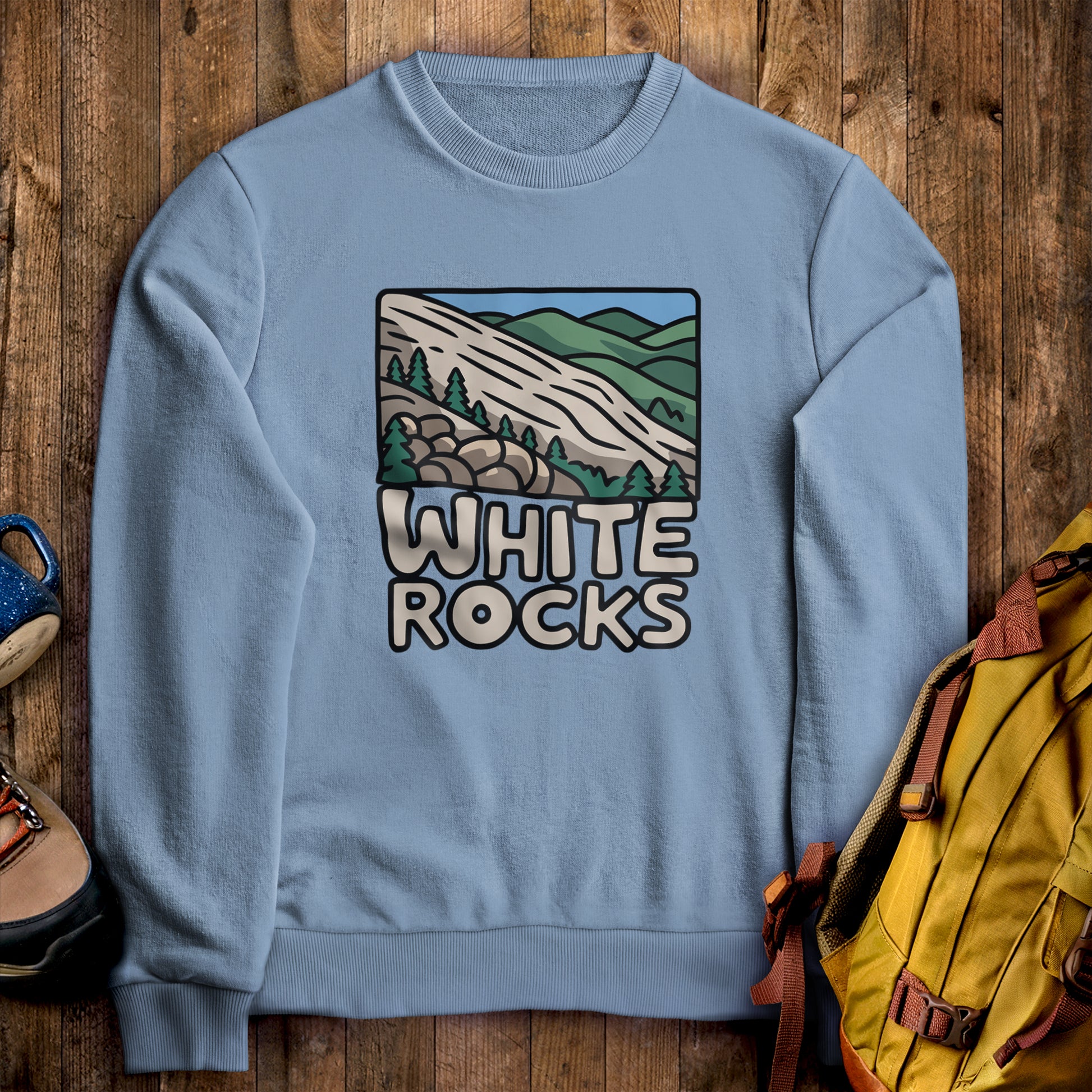 White Rocks National Recreation Area Crewneck Sweatshirt Stone Blue Adventure and Outdoors Themed Sweatshirt