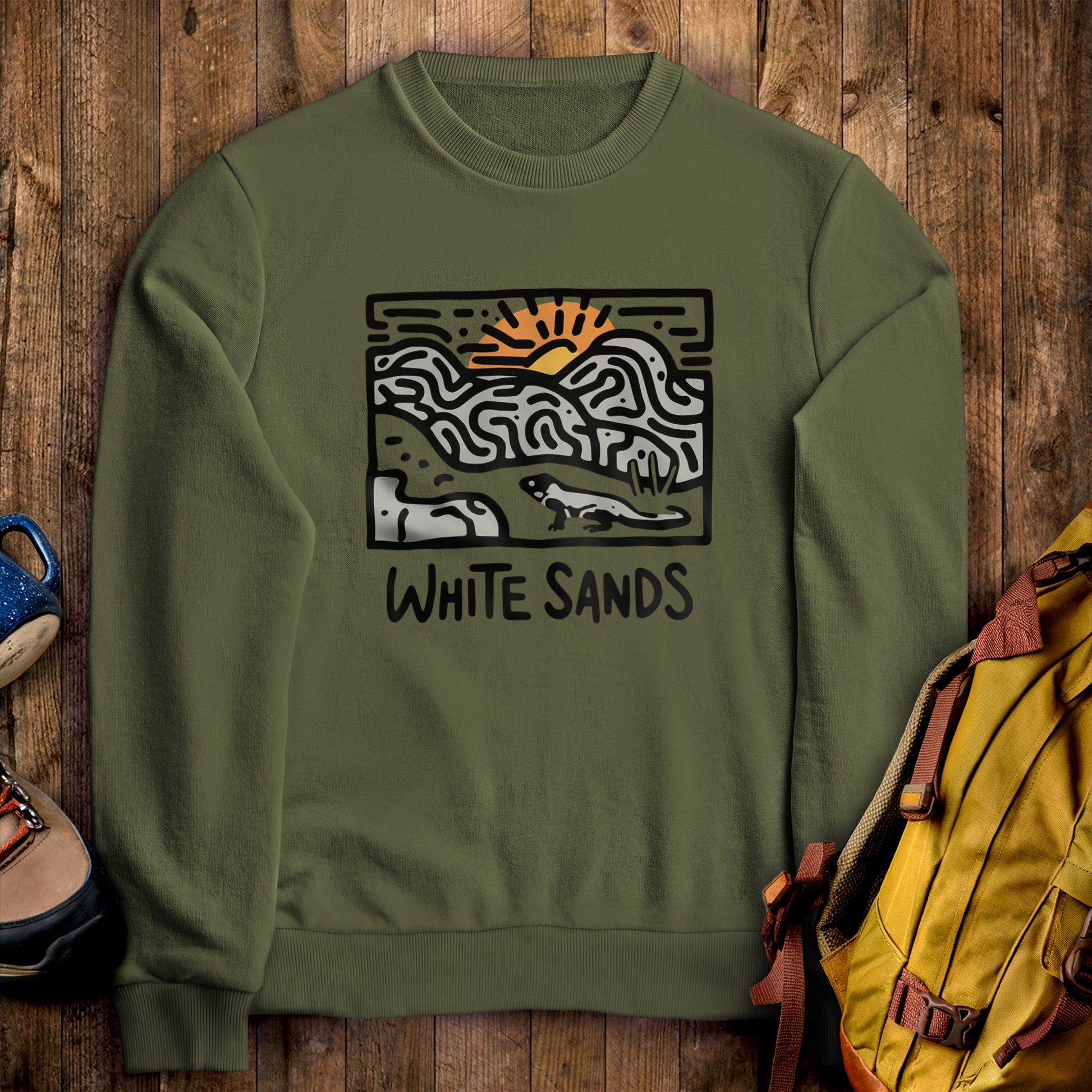 White Sands National Park Crewneck Sweatshirt Military Green Adventure and Outdoors Themed Sweatshirt