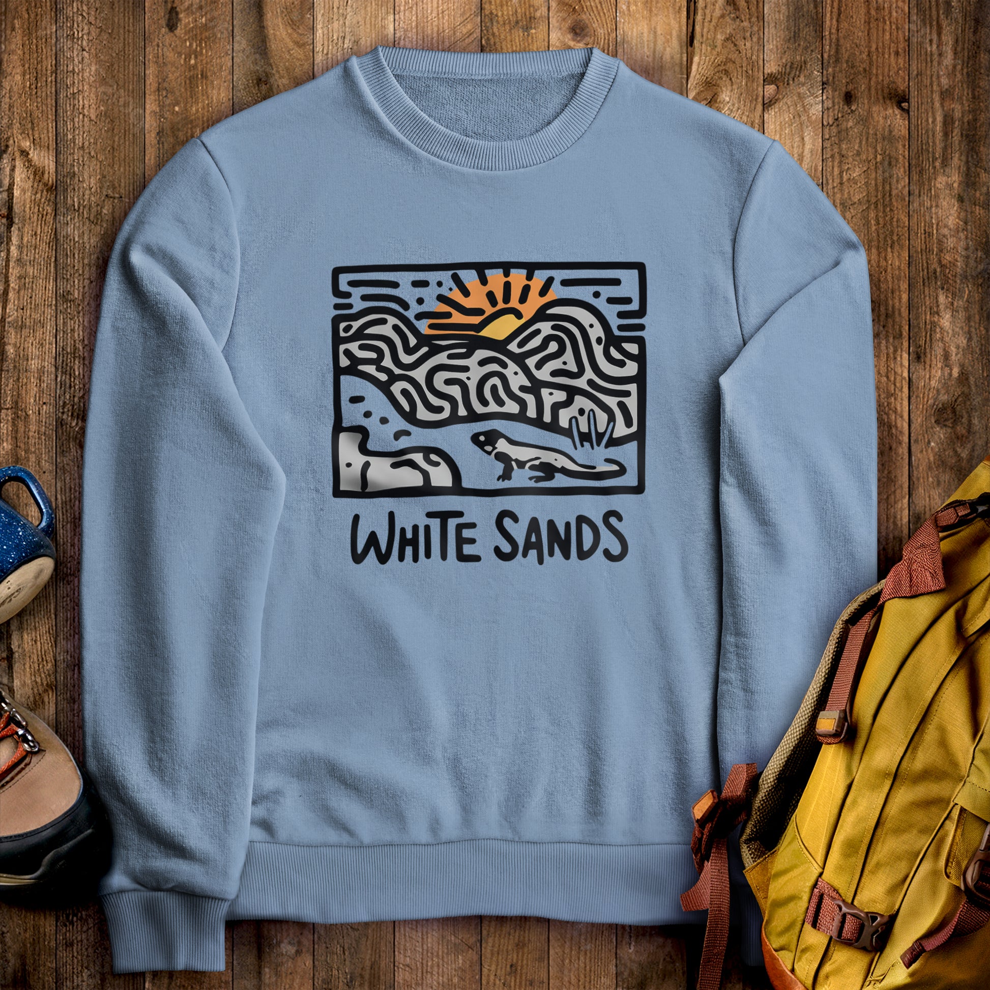 White Sands National Park Crewneck Sweatshirt Stone Blue Adventure and Outdoors Themed Sweatshirt