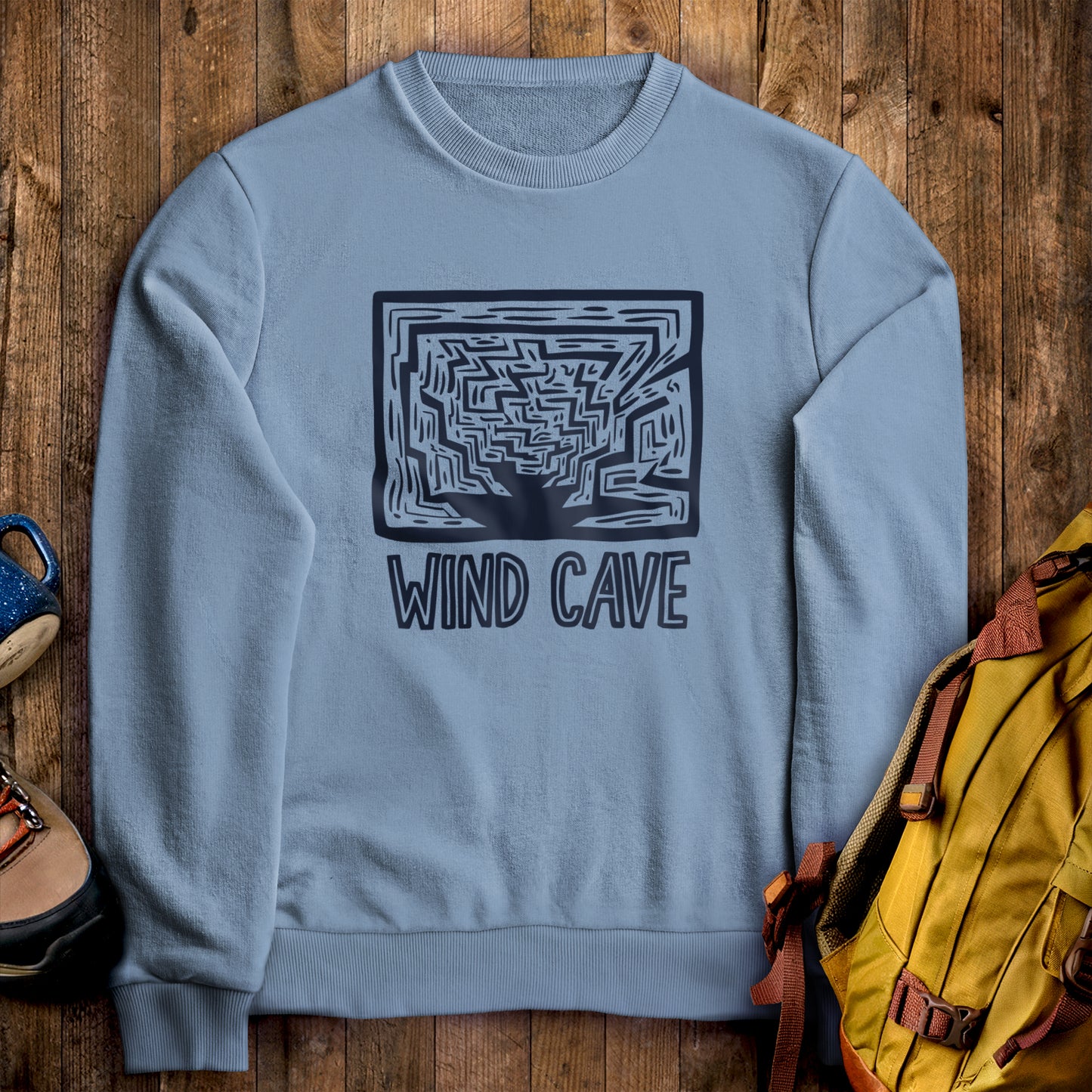 Wind Cave National Park Crewneck Sweatshirt Stone Blue Adventure and Outdoors Themed Sweatshirt