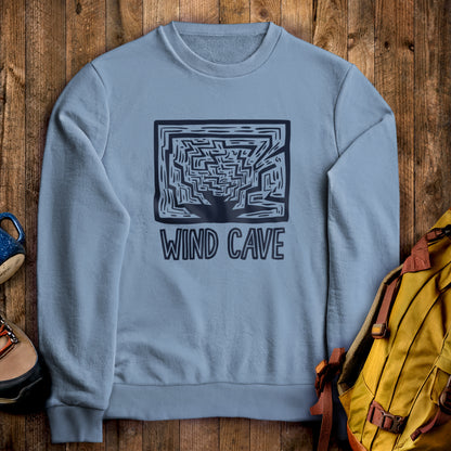 Wind Cave National Park Crewneck Sweatshirt Stone Blue Adventure and Outdoors Themed Sweatshirt