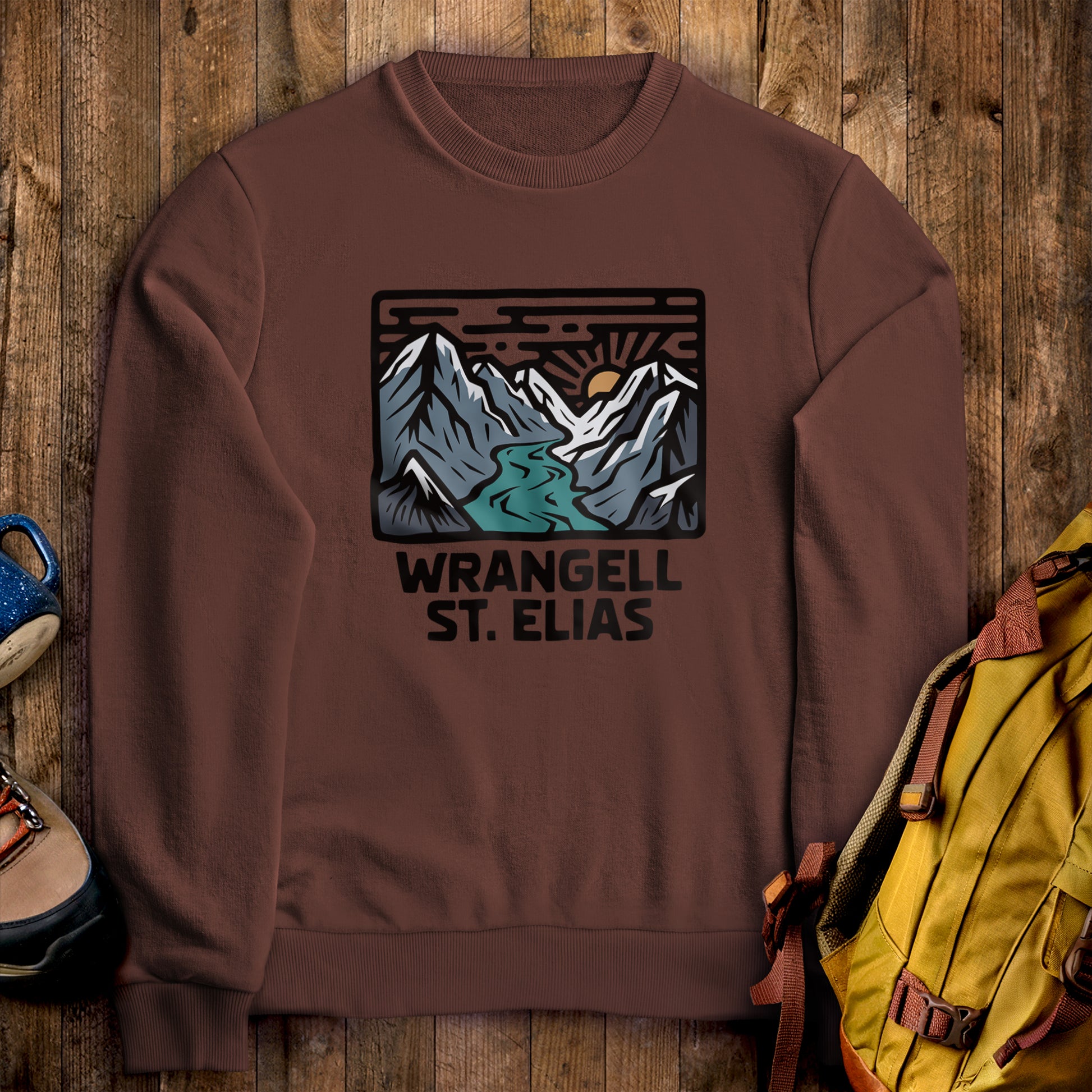 Wrangell-St. Elias National Park Crewneck Sweatshirt Cocoa Adventure and Outdoors Themed Sweatshirt