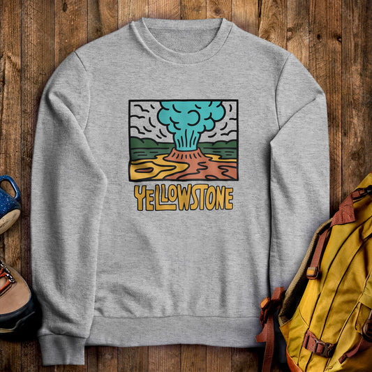 Yellowstone National Park Crewneck Sweatshirt Sport Grey Adventure and Outdoors Themed Sweatshirt