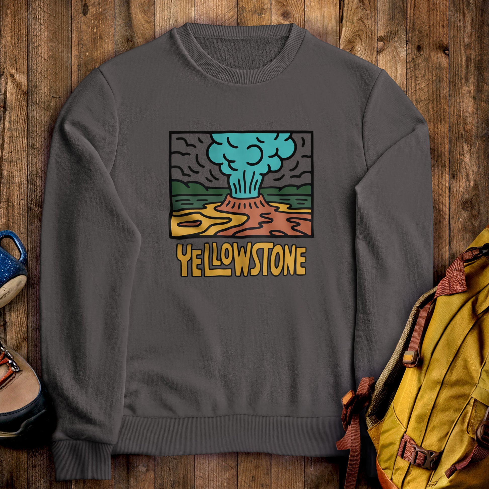 Yellowstone National Park Crewneck Sweatshirt Charcoal Adventure and Outdoors Themed Sweatshirt