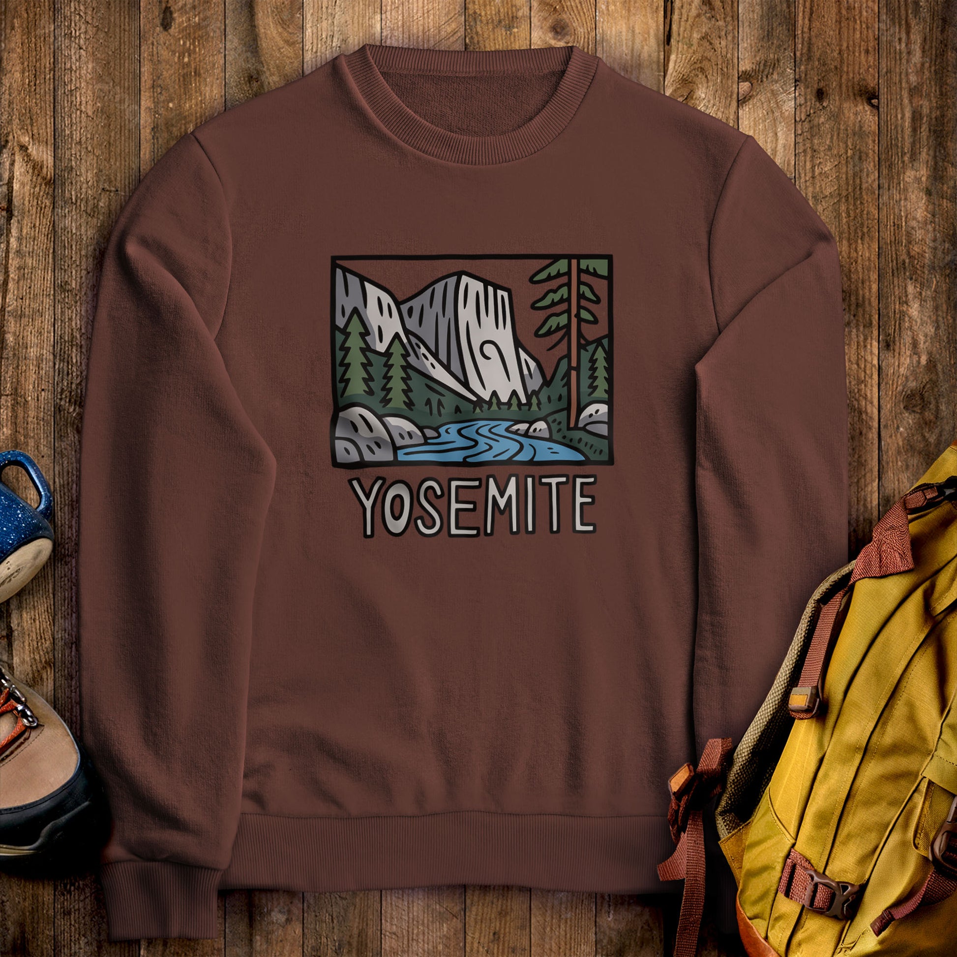 Yosemite National Park Crewneck Sweatshirt Cocoa Adventure and Outdoors Themed Sweatshirt