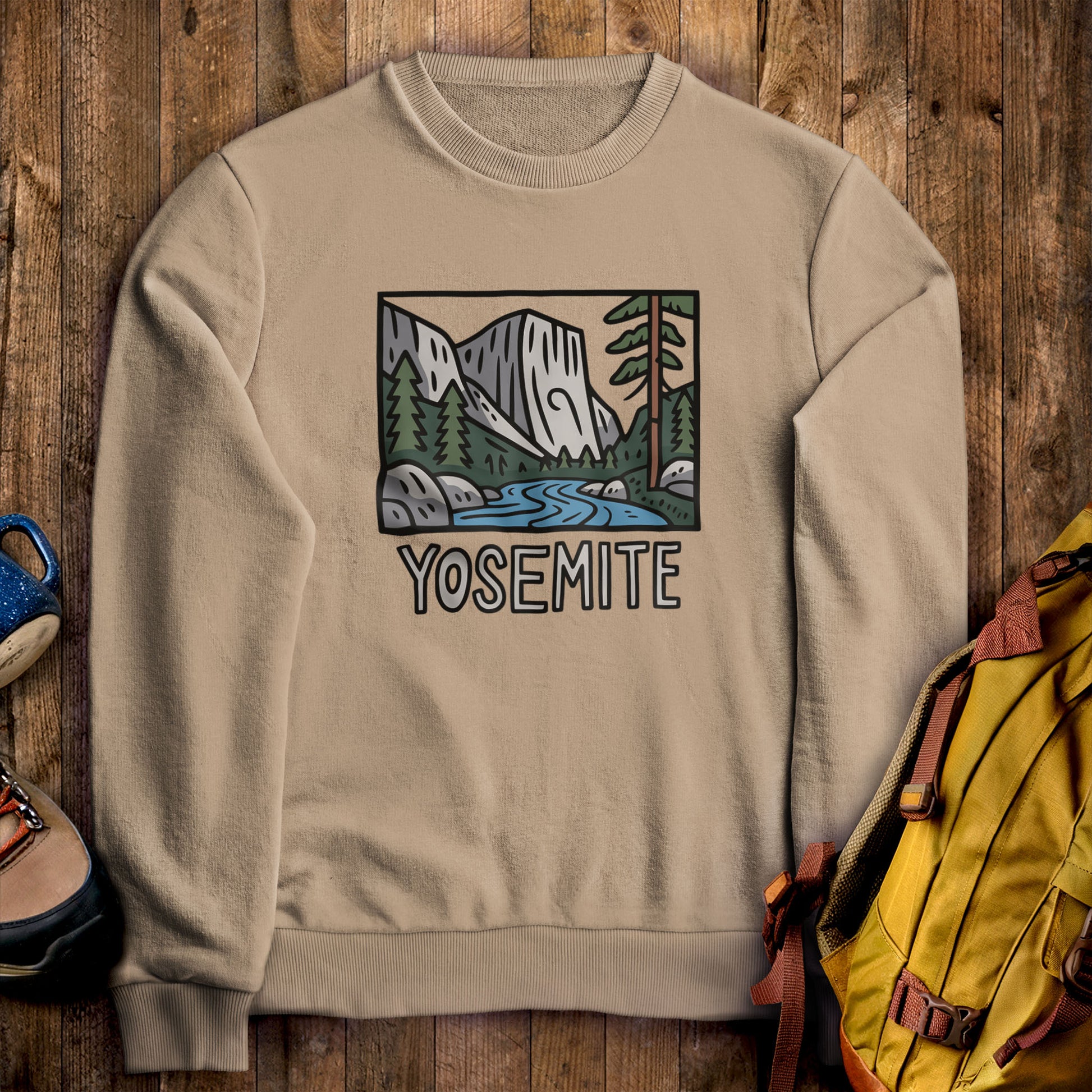 Yosemite National Park Crewneck Sweatshirt Sand Adventure and Outdoors Themed Sweatshirt