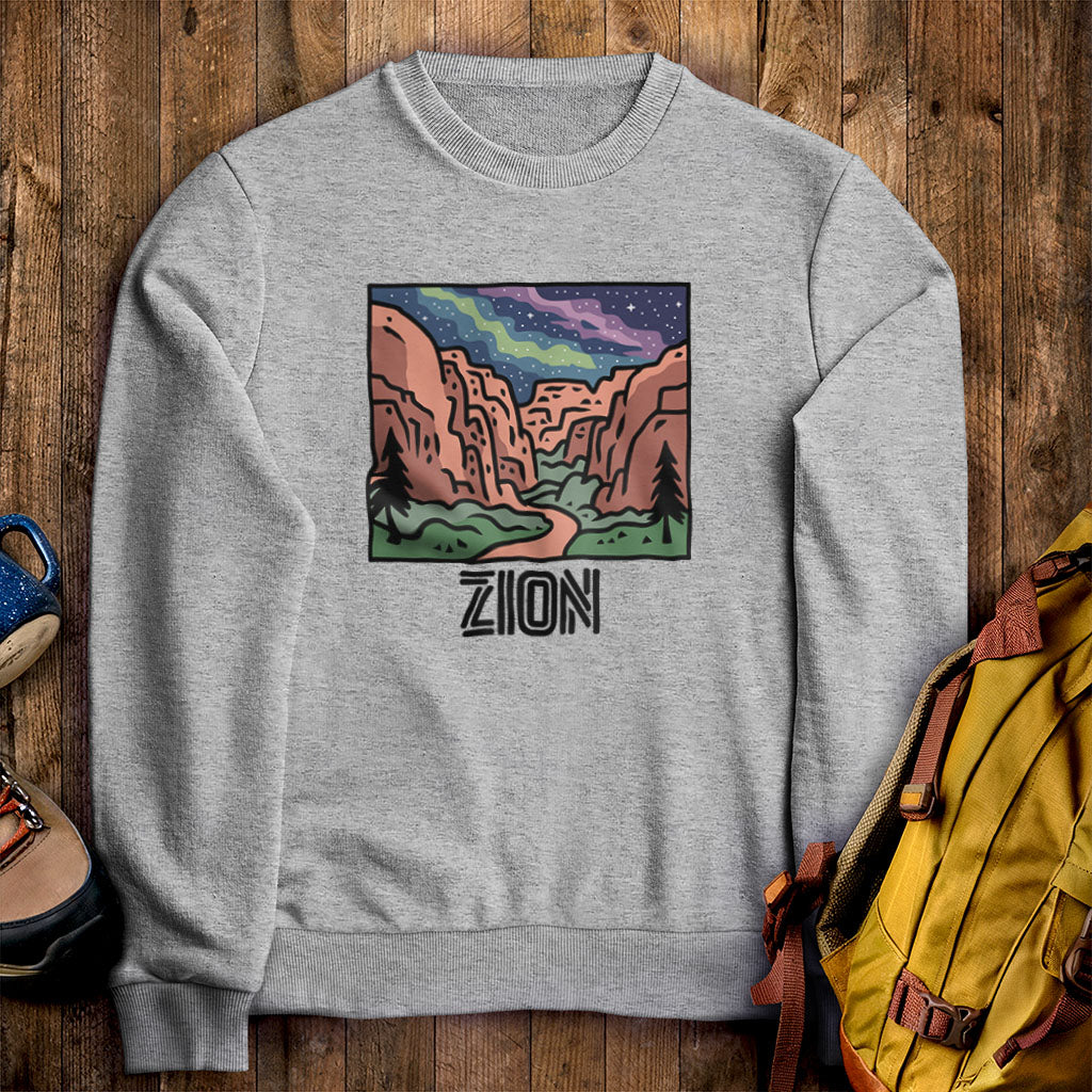 Zion at Night Crewneck Sweatshirt Sport Grey Adventure and Outdoors Themed Sweatshirt