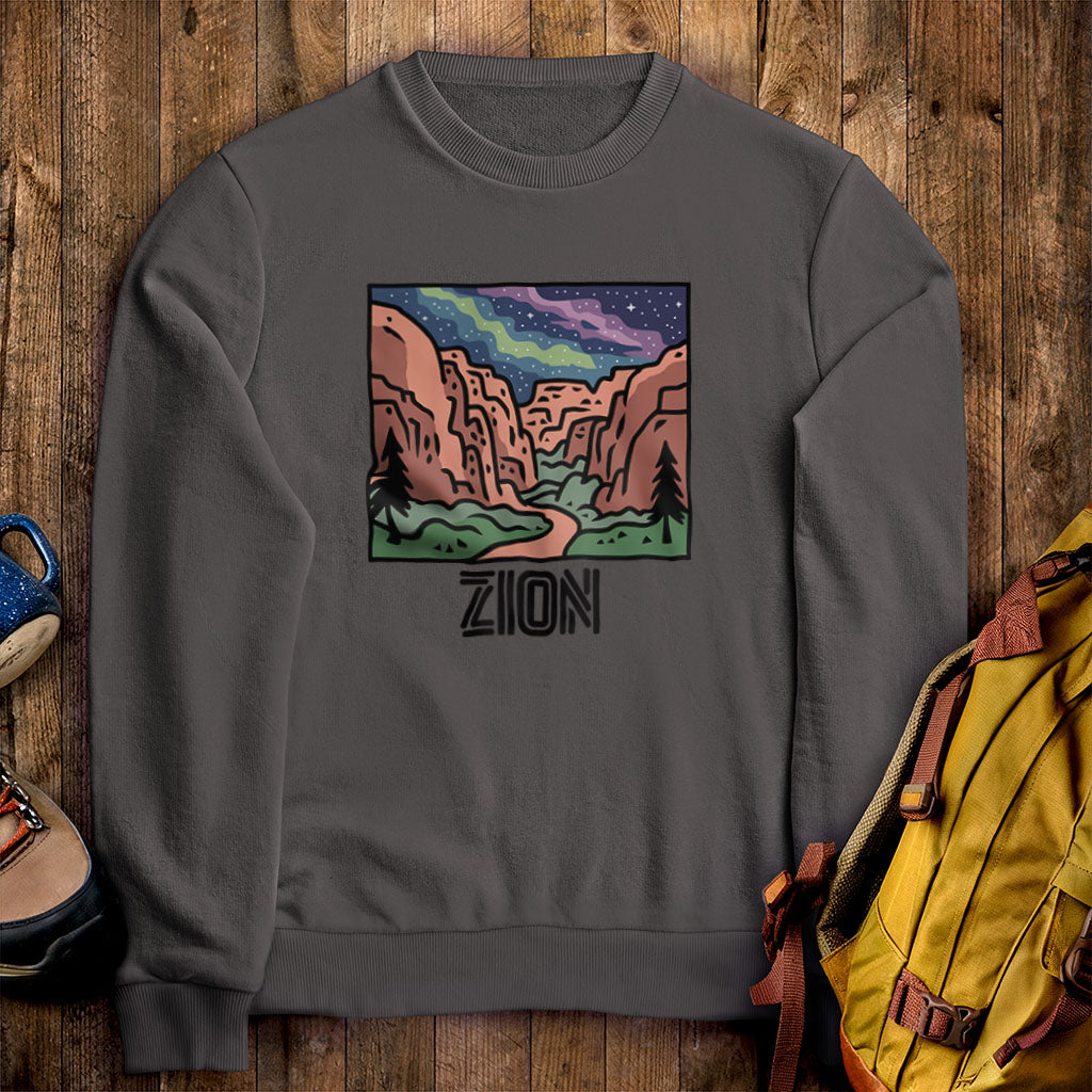 Zion at Night Crewneck Sweatshirt Charcoal Adventure and Outdoors Themed Sweatshirt