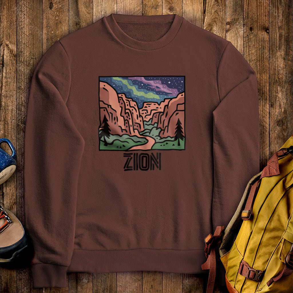 Zion at Night Crewneck Sweatshirt Cocoa Adventure and Outdoors Themed Sweatshirt
