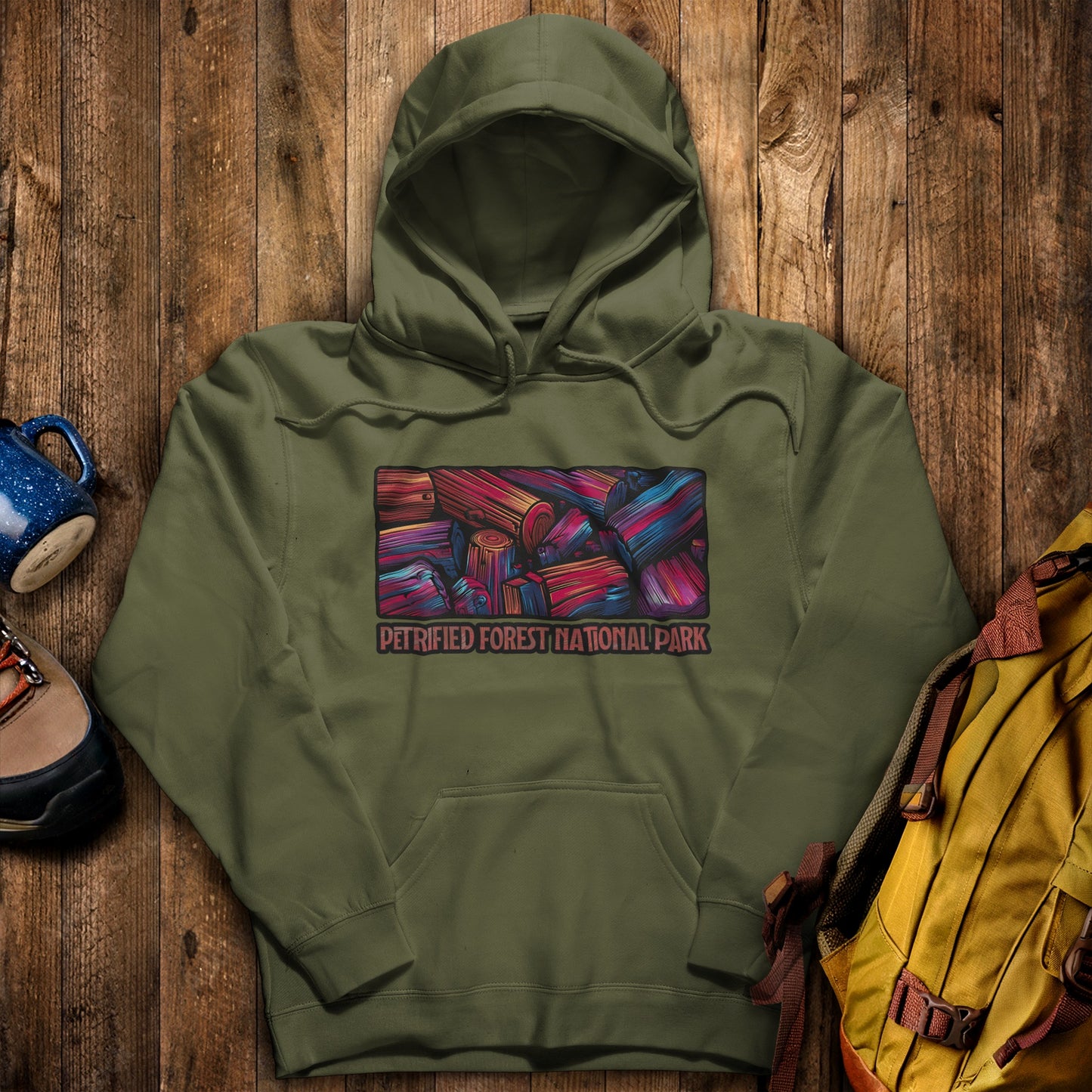 Petrified Forest National Park Hoodie Military Green Adventure and Outdoors Themed Hoodie