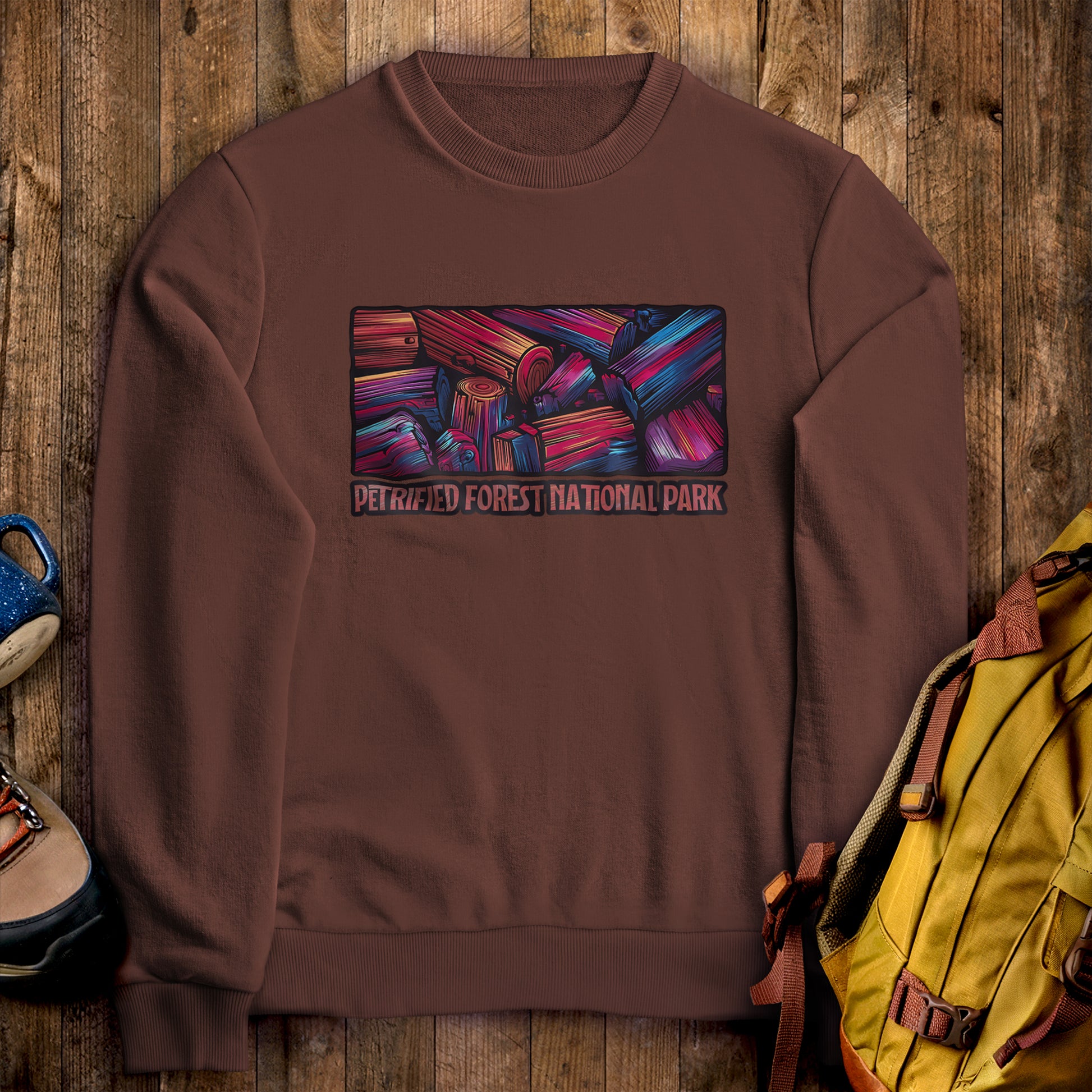 Petrified Forest National Park Crewneck Sweatshirt Cocoa Adventure and Outdoors Themed Sweatshirt