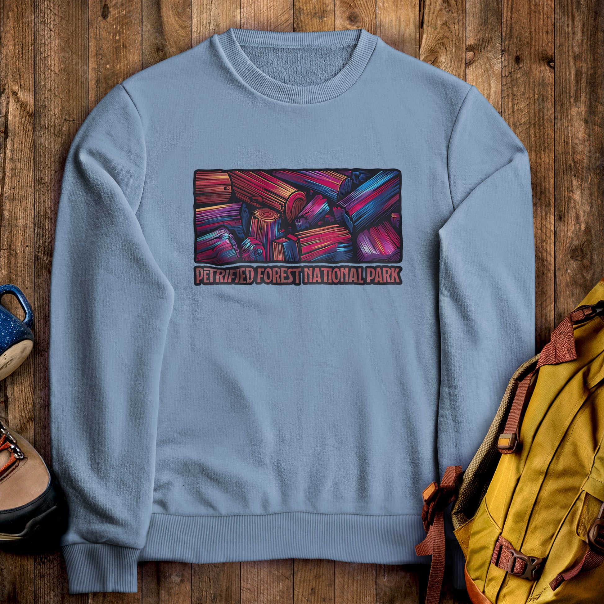 Petrified Forest National Park Crewneck Sweatshirt Stone Blue Adventure and Outdoors Themed Sweatshirt