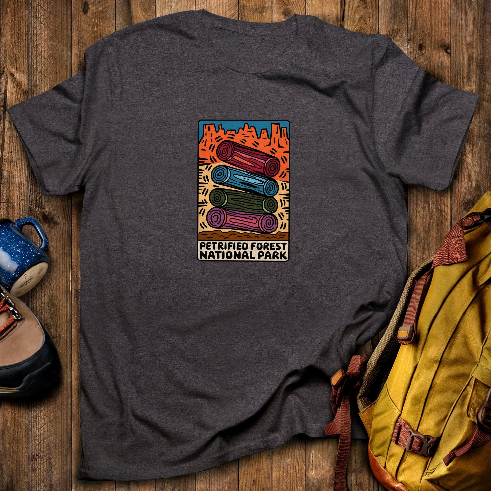 Petrified Forest National Park Logs T-Shirt Dark Heather Adventure and Outdoors Themed T-Shirt