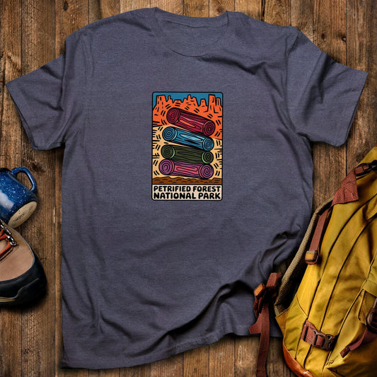 Petrified Forest National Park Logs T-Shirt Heather Navy Adventure and Outdoors Themed T-Shirt
