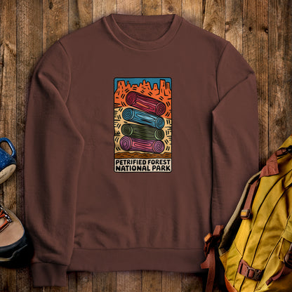 Petrified Forest National Park Logs Crewneck Sweatshirt Cocoa Adventure and Outdoors Themed Sweatshirt