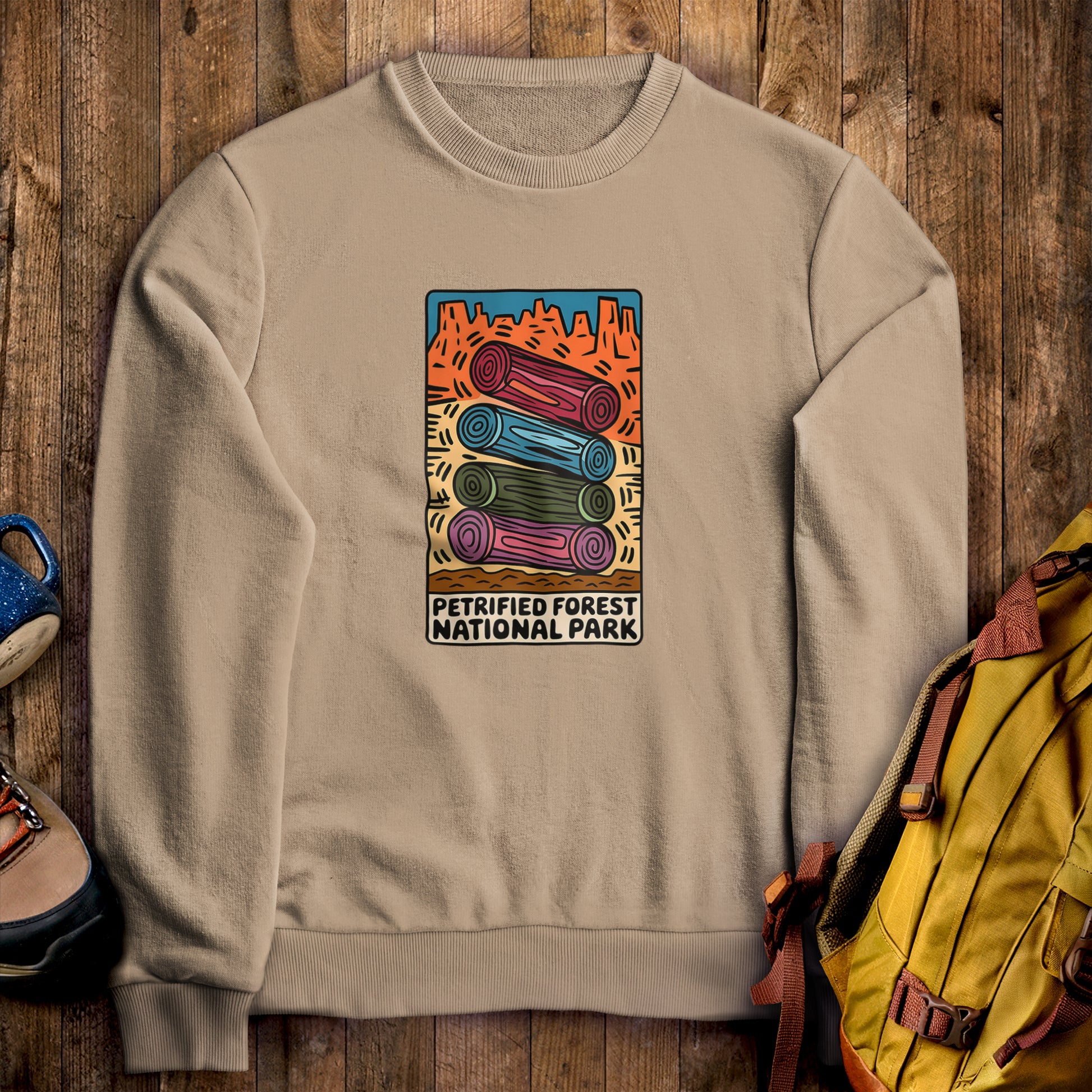 Petrified Forest National Park Logs Crewneck Sweatshirt Sand Adventure and Outdoors Themed Sweatshirt