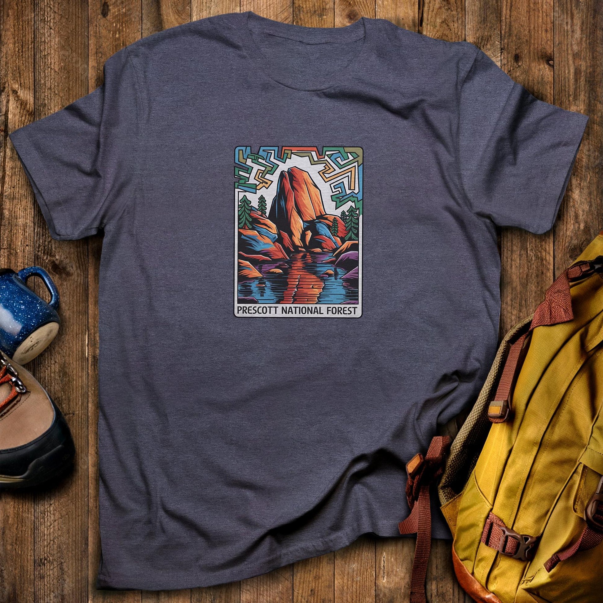 Prescott National Forest T-Shirt Heather Navy Adventure and Outdoors Themed T-Shirt