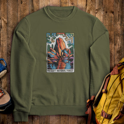 Prescott National Forest Crewneck Sweatshirt Military Green Adventure and Outdoors Themed Sweatshirt