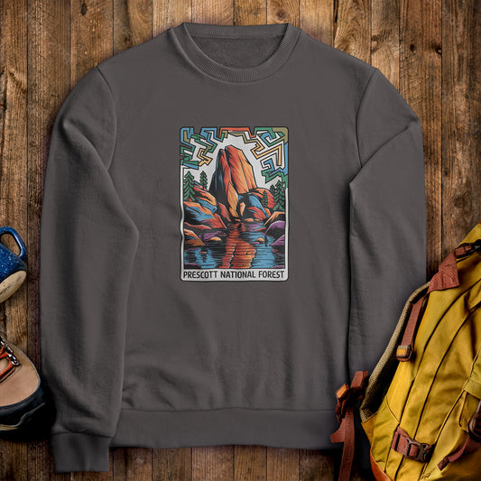 Prescott National Forest Crewneck Sweatshirt Charcoal Adventure and Outdoors Themed Sweatshirt