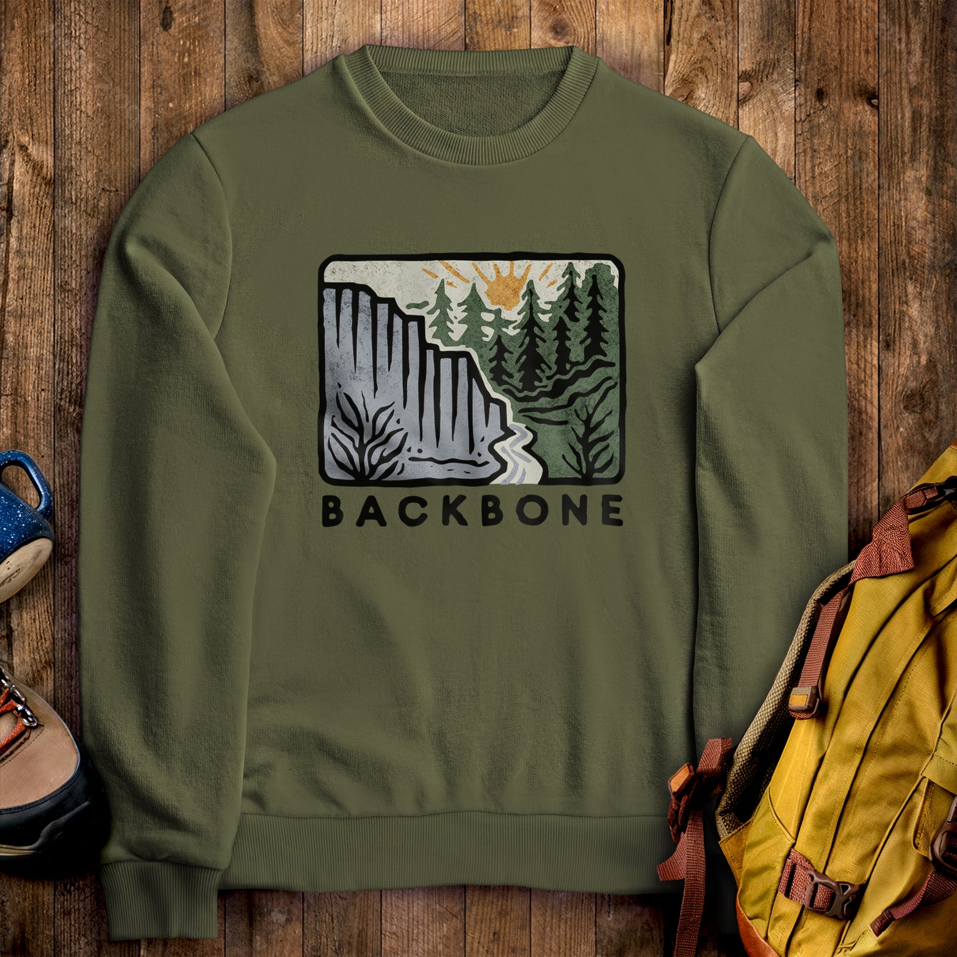 Backbone State Park Crewneck Sweatshirt Military Green Adventure and Outdoors Themed Sweatshirt
