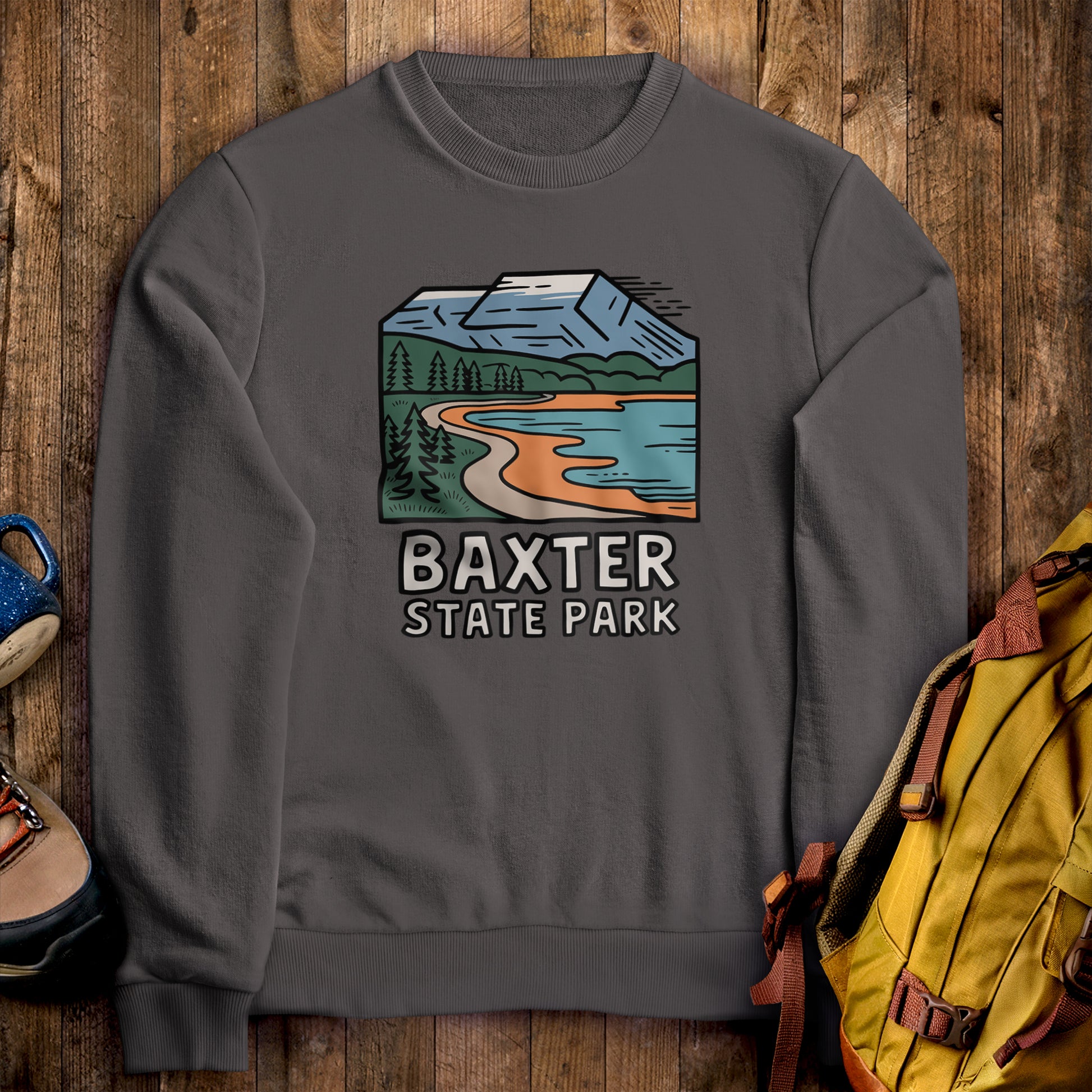 Baxter State Park Crewneck Sweatshirt Charcoal Adventure and Outdoors Themed Sweatshirt