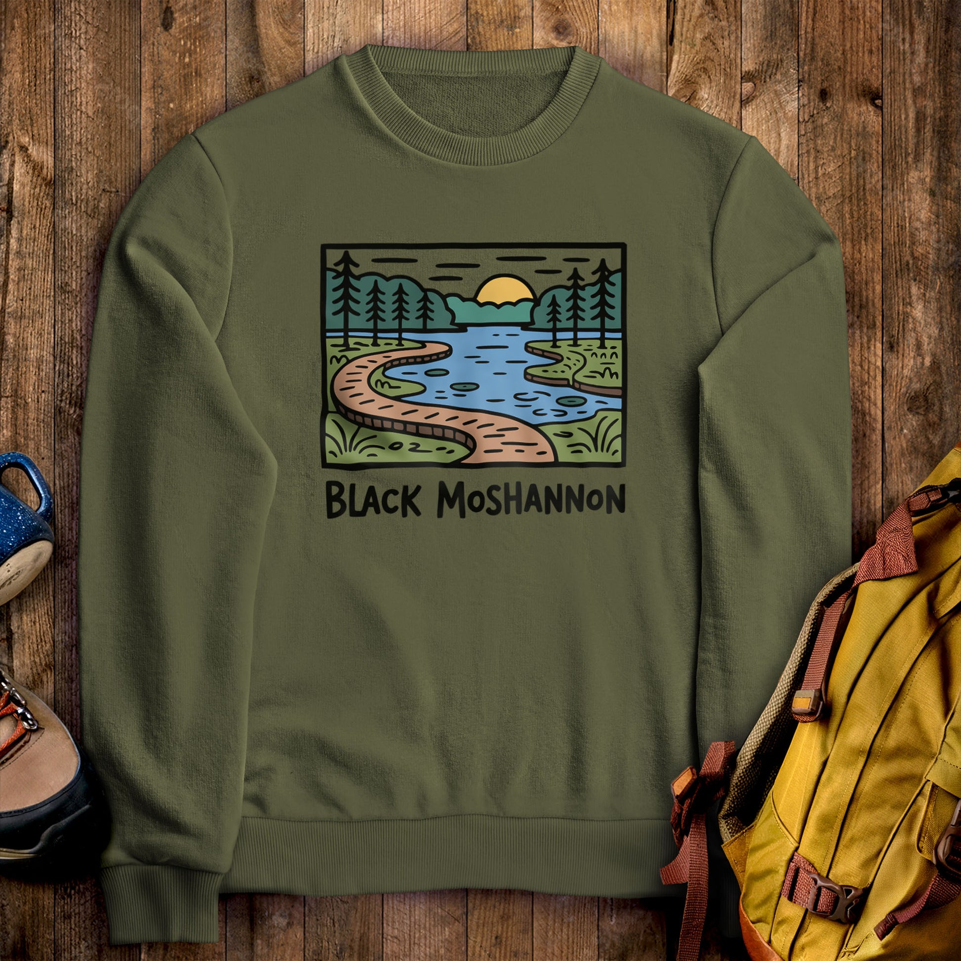 Black Moshannon State Park Crewneck Sweatshirt Military Green Adventure and Outdoors Themed Sweatshirt