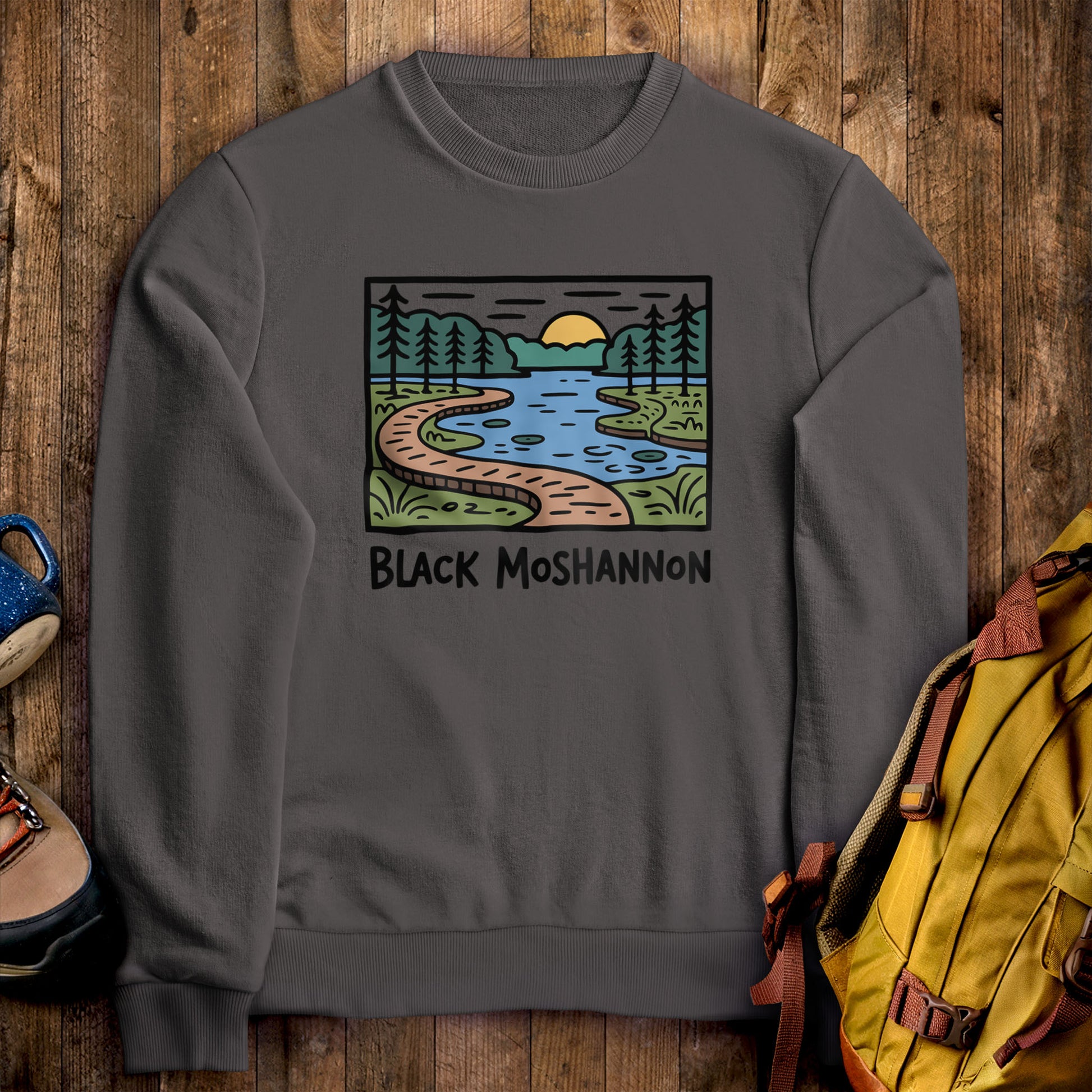 Black Moshannon State Park Crewneck Sweatshirt Charcoal Adventure and Outdoors Themed Sweatshirt
