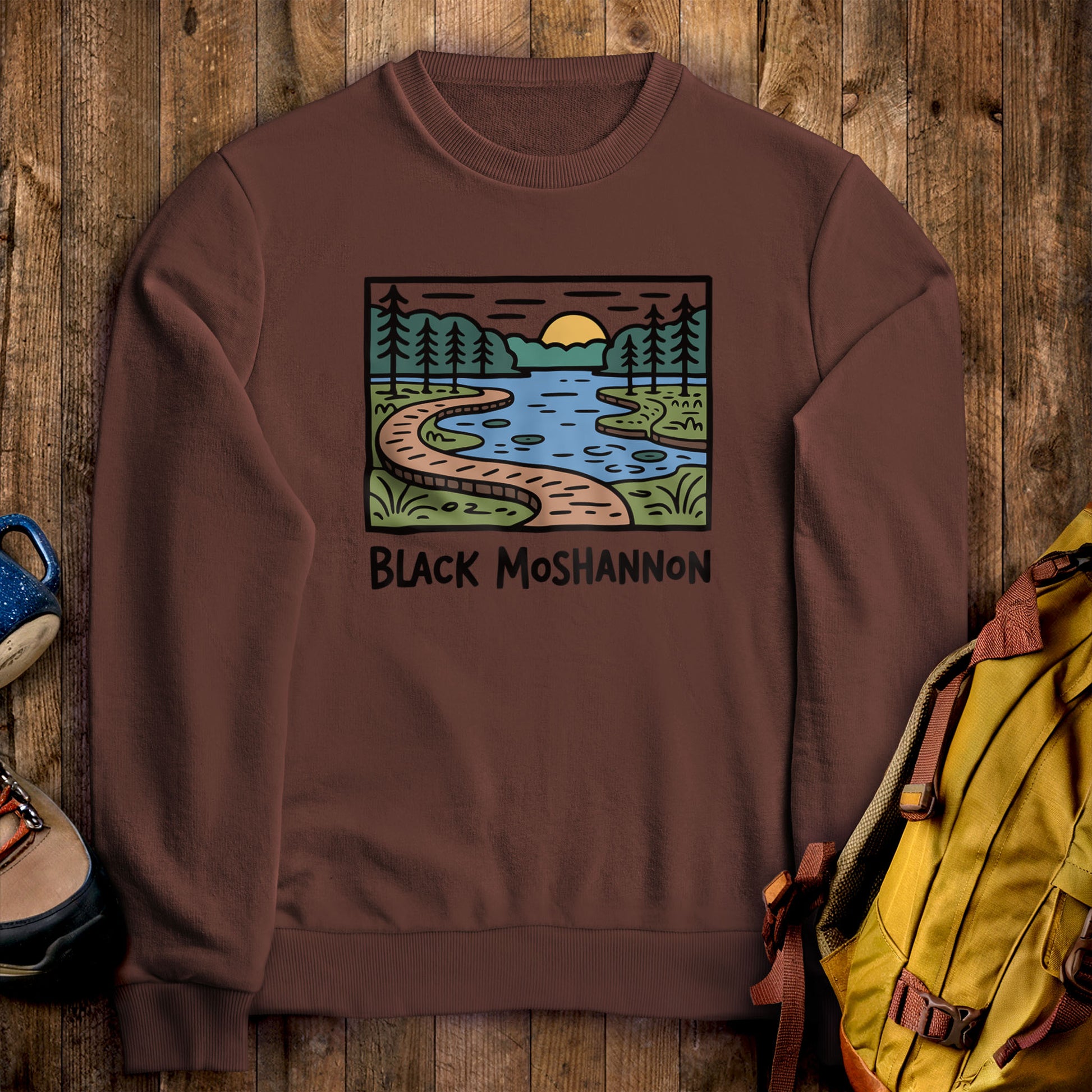 Black Moshannon State Park Crewneck Sweatshirt Cocoa Adventure and Outdoors Themed Sweatshirt