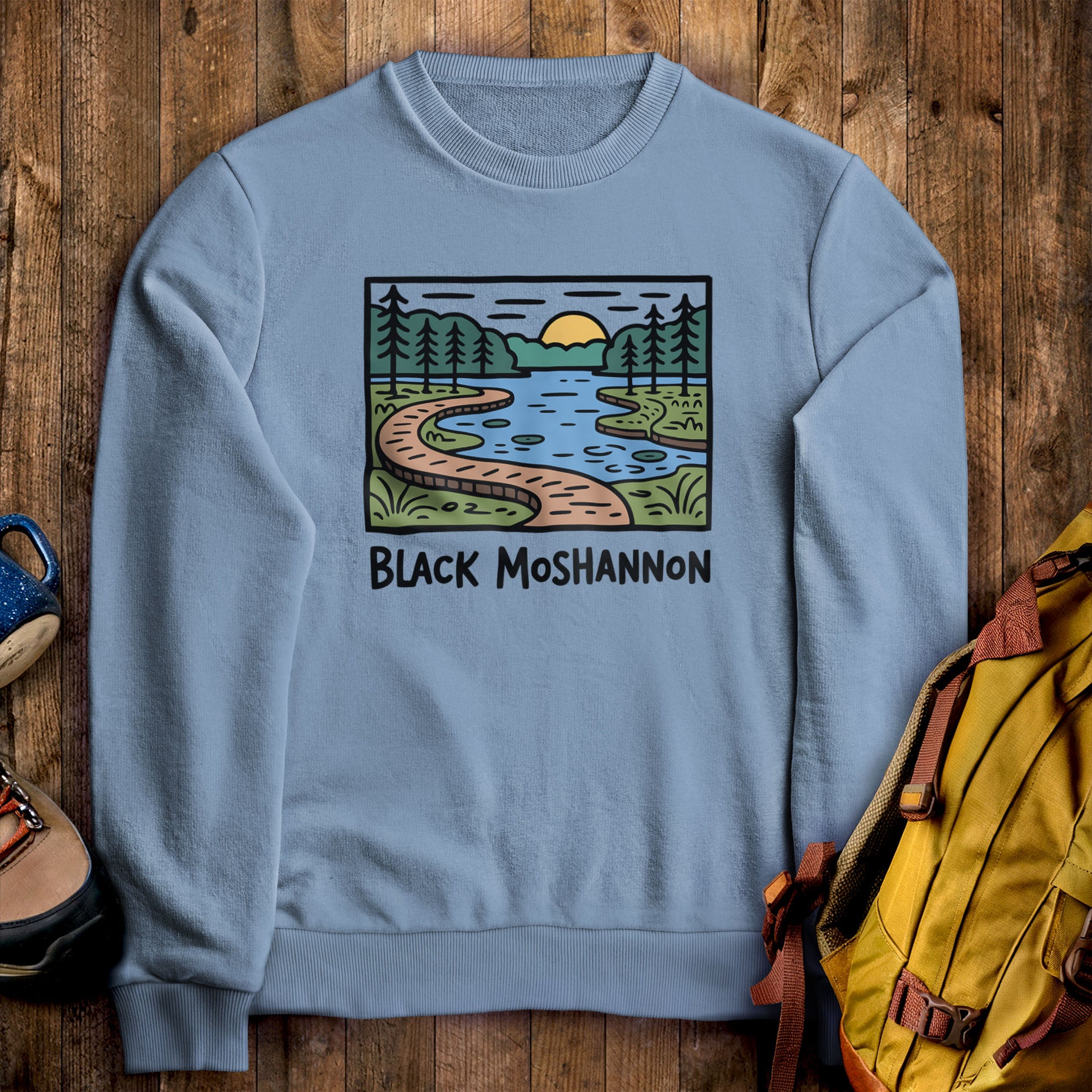 Black Moshannon State Park Crewneck Sweatshirt Stone Blue Adventure and Outdoors Themed Sweatshirt