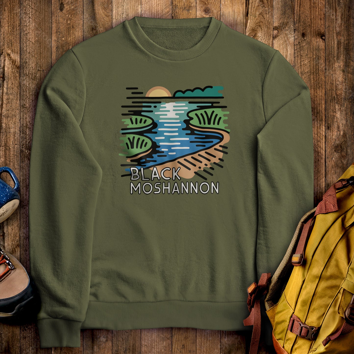 Black Moshannon State Park Crewneck Sweatshirt Military Green Adventure and Outdoors Themed Sweatshirt