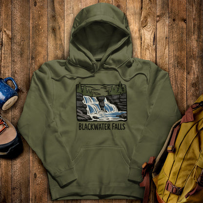 Blackwater Falls Hoodie Military Green Adventure and Outdoors Themed Hoodie