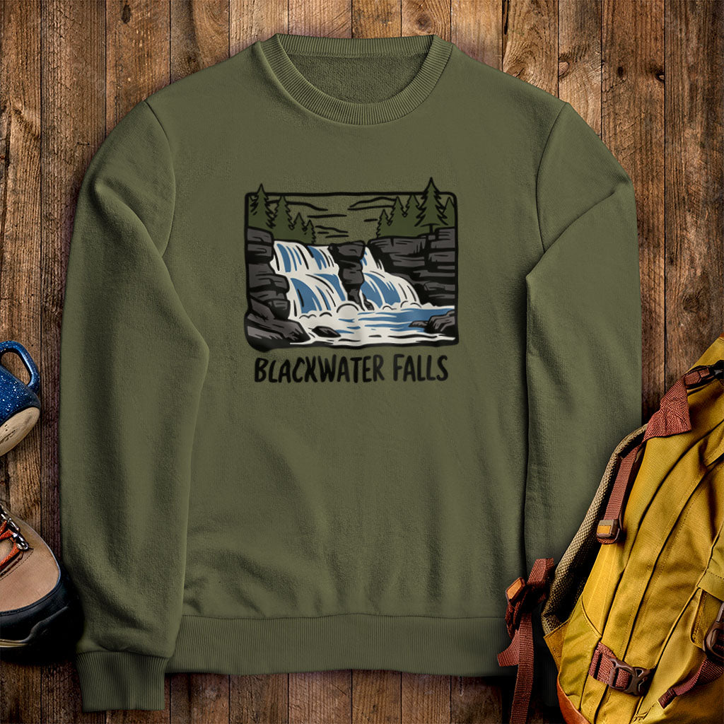 Blackwater Falls Crewneck Sweatshirt Military Green Adventure and Outdoors Themed Sweatshirt