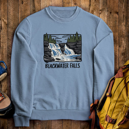 Blackwater Falls Crewneck Sweatshirt Stone Blue Adventure and Outdoors Themed Sweatshirt