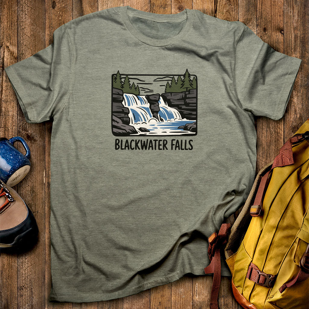 Blackwater Falls T-Shirt Heather Military Green Adventure and Outdoors Themed T-Shirt