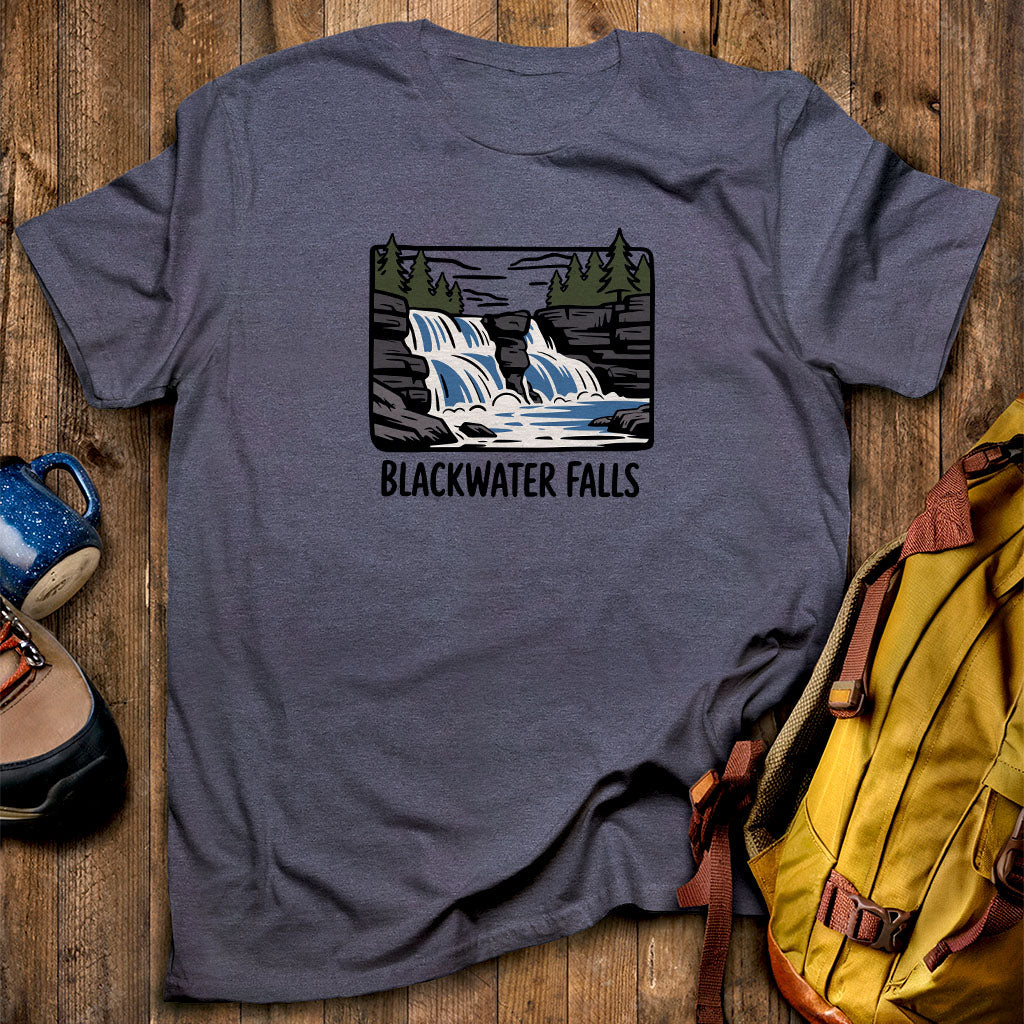 Blackwater Falls T-Shirt Heather Navy Adventure and Outdoors Themed T-Shirt