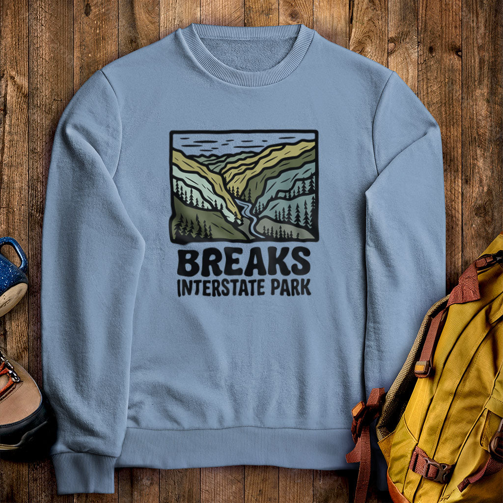 Breaks Interstate Park Crewneck Sweatshirt Stone Blue Adventure and Outdoors Themed Sweatshirt