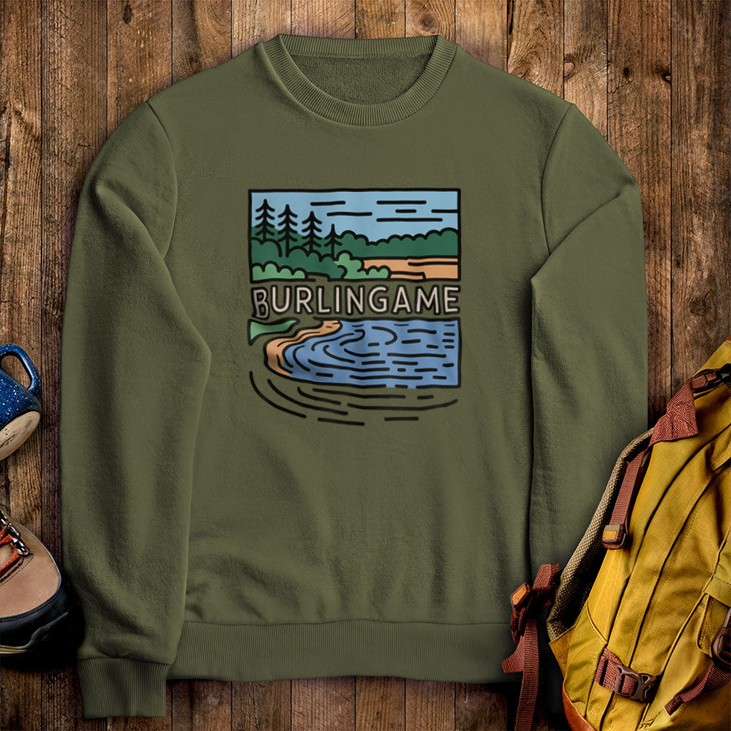 Burlingame State Park Crewneck Sweatshirt Military Green Adventure and Outdoors Themed Sweatshirt