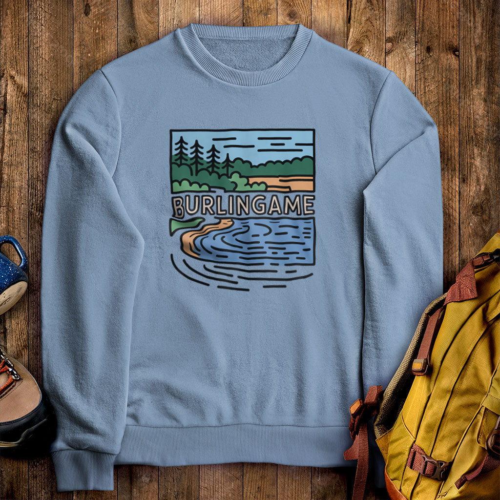 Burlingame State Park Crewneck Sweatshirt Stone Blue Adventure and Outdoors Themed Sweatshirt
