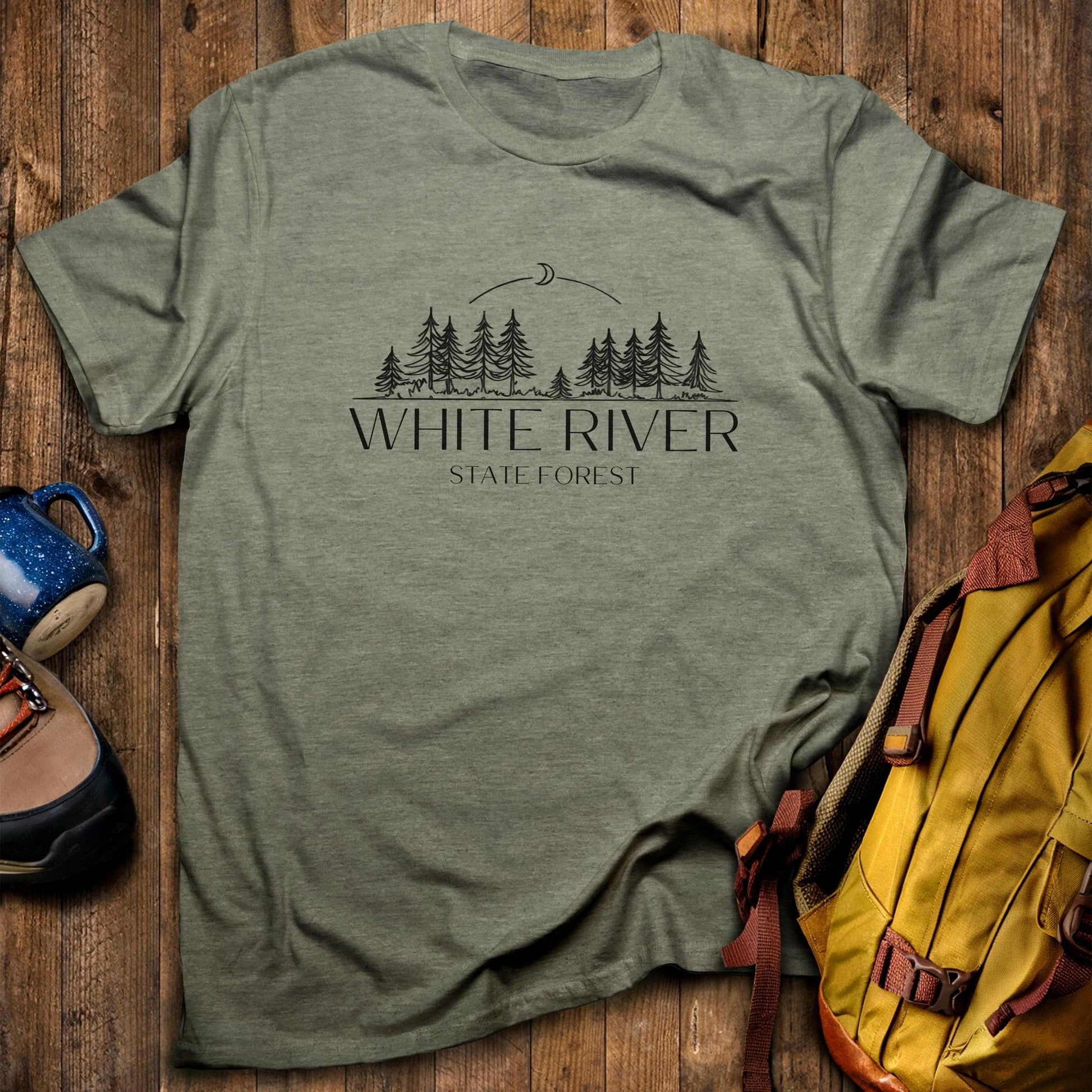 White River State Forest T-Shirt Heather Military Green Adventure and Outdoors Themed T-Shirt