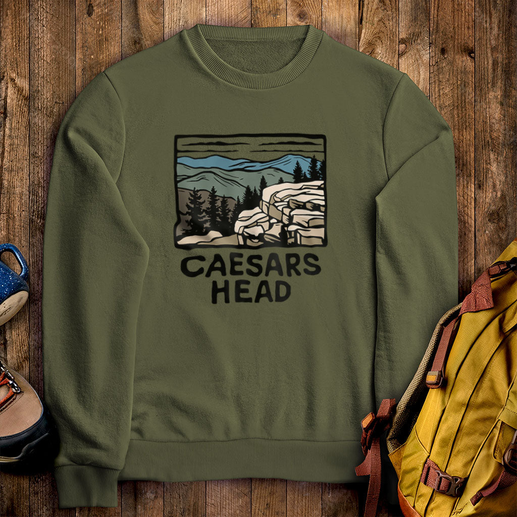 Caesars Head State Park Crewneck Sweatshirt Military Green Adventure and Outdoors Themed Sweatshirt