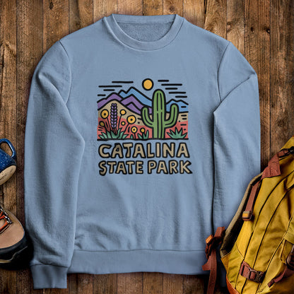 Catalina State Park Crewneck Sweatshirt Stone Blue Adventure and Outdoors Themed Sweatshirt