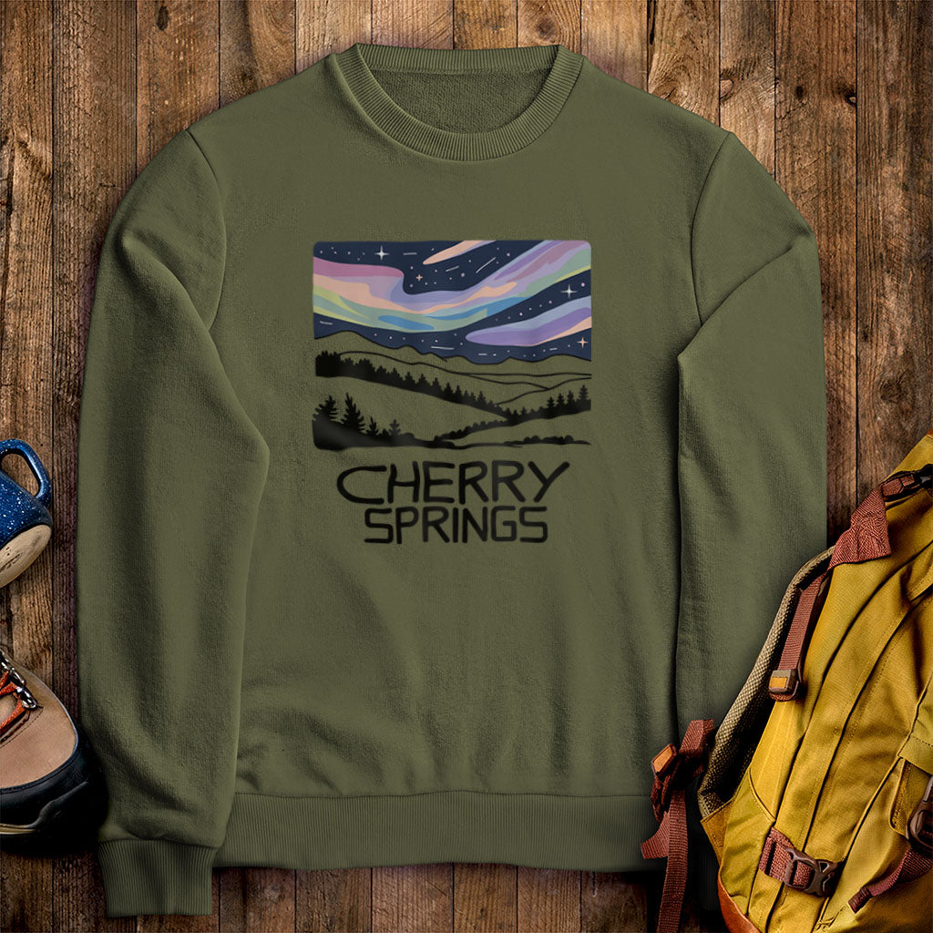 Cherry Springs at Night Crewneck Sweatshirt Military Green Adventure and Outdoors Themed Sweatshirt