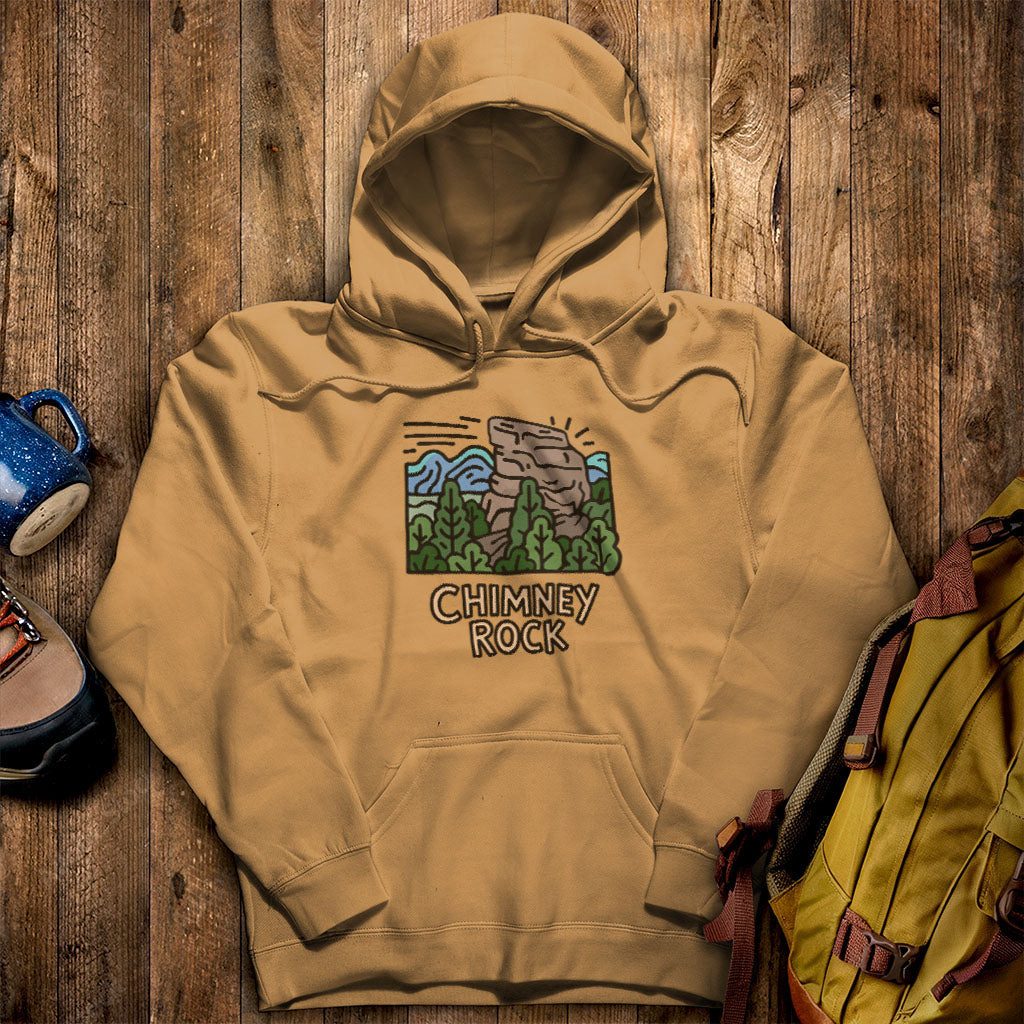 Chimney Rock Hoodie Mustard Adventure and Outdoors Themed Hoodie